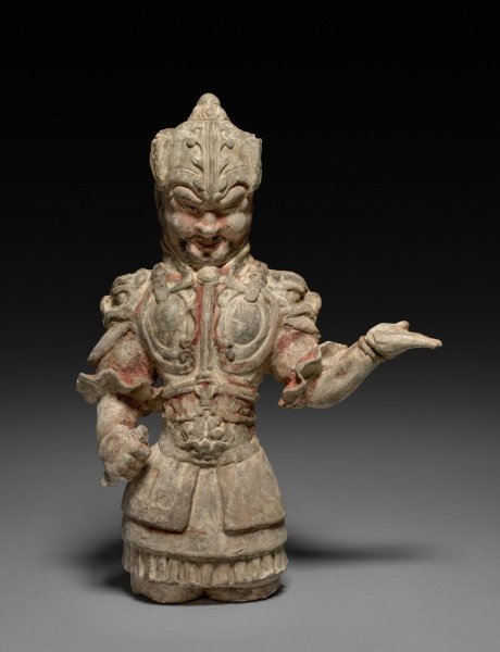 Lemezpáncélt viselő őrzőharcos szobra, Tang-kor (618–907). Forrás: Cleveland Museum of Art, Open Access (közkincs).