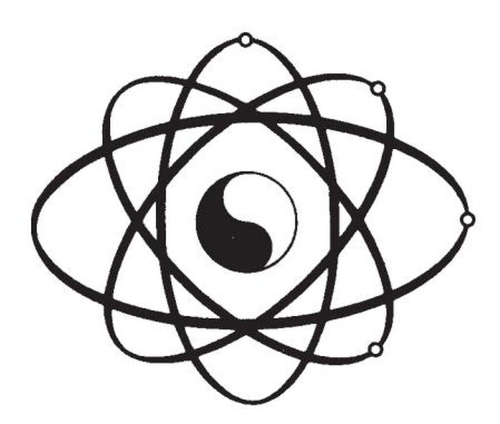 Yin-Yang jelkép atompálya-motívummal
